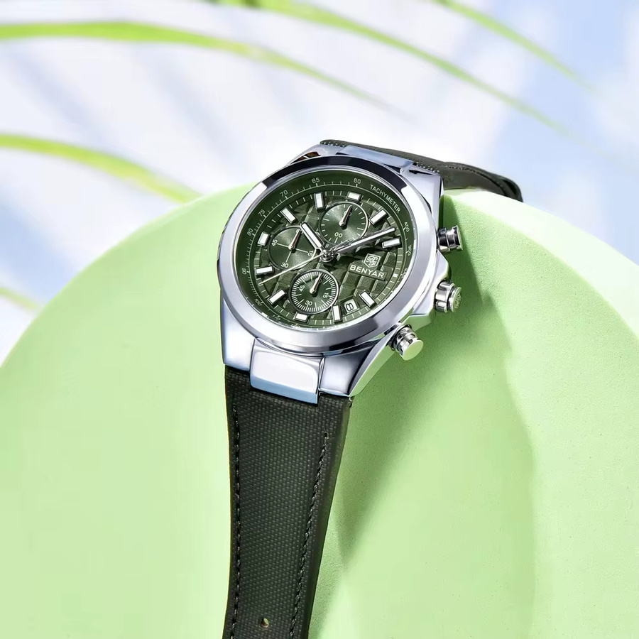 BENYAR Armbanduhr Chronograph, Quarz, Leder, Grün, Herren - Bild 3