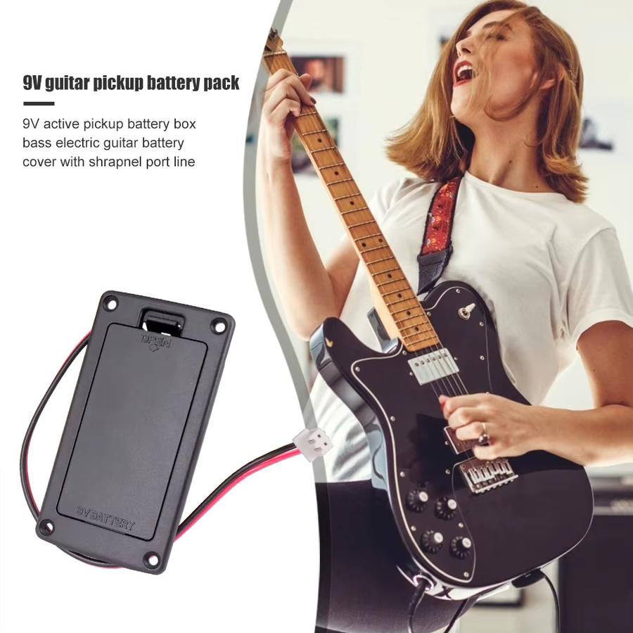 9V Pickup-Batteriehalter und Gehäuse mit Abdeckung in Schwarz als Ersatz für Akustikgitarren - Bild 3