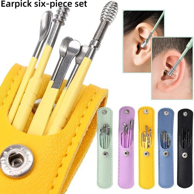 6-teiliges Ohrreinigungswerkzeug-Set aus Edelstahl mit Lederbox, Unisex - Bild 1