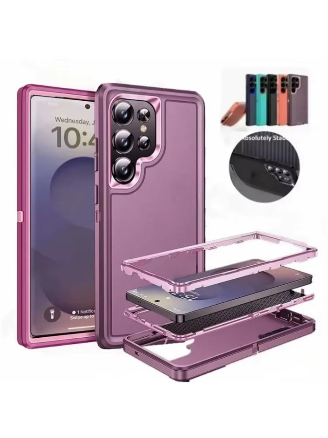 Robuste Panzer-Schutzhülle von Ott Box für Samsung Galaxy S26 Ultra, S25 Edge, S24, S23 und S22 Plus in Rot, Pink oder Lila - Bild 6