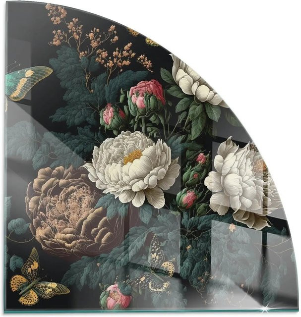 Tulup Glasplatte für Kaminöfen mit Blumenmuster und Schmetterlingen, Farbe: Grün/Mehrfarbig, B x B: 100 x 100 cm - Bild 1