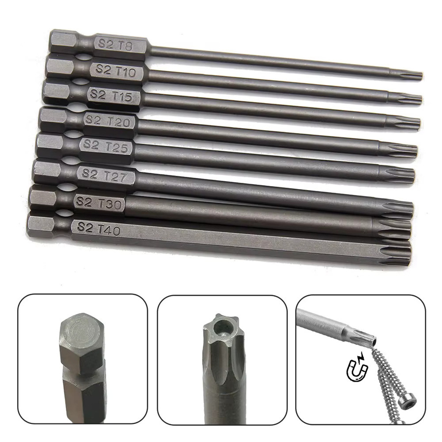 Mr Drill S2 Schraubendreherkopf Set mit sechseckigem Griff, 8 Stück, T8-T40, für Handbohrmaschinen und pneumatische Werkzeuge - Bild 3
