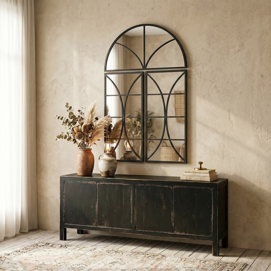 HOMCOM Wandspiegel Bogen 3-teiliges Set in Schwarz mit Metallrahmen und gehärtetem Glas, B/H: 80 x 120 cm - Bild 2