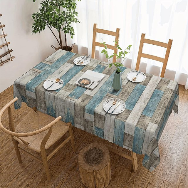Tischdecke von JMG Household Supplies mit Vintage Holzplanken-Druck in Blau-Weiß, rechteckig, aus Polyester, B/T: 145 x 200 cm - Bild 1