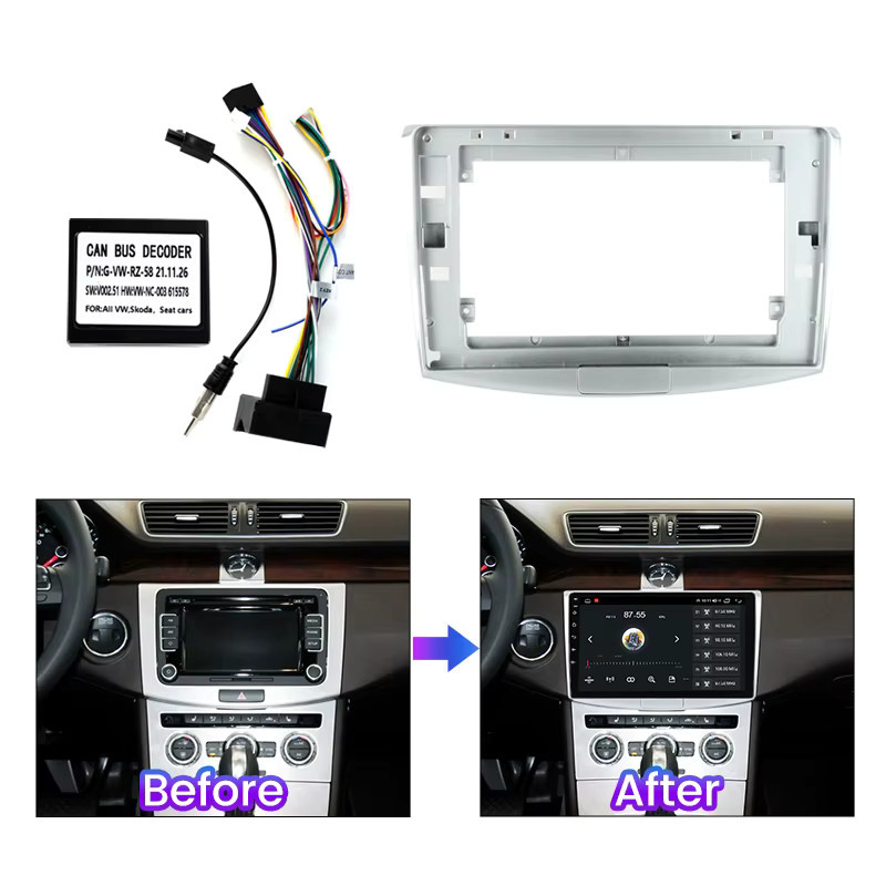 MEKEDE 10 Zoll Autoradio-Frontplattenrahmen für Volkswagen VW Passat B5 B6 B7 B8 Magotan in Grau mit Power Adapter - Bild 3