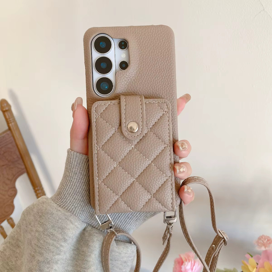 Crossbody-Geldbörse mit Kartenhalter und Handyhülle aus Leder für Samsung Galaxy S26 Ultra S25 S24 S23 S22 S21 Plus A55 A16 A26 A56 in Weiß und Beige - Bild 1
