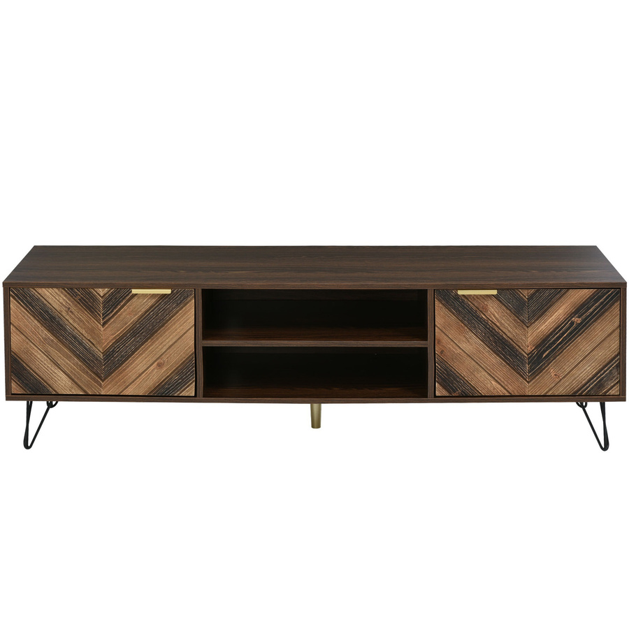Aosom TV-Schrank Lowboard aus Massivholzfurnier in Braun mit Eisenfüßen und vergoldeten Griffen, B/T/H: 157 x 38 x 48 cm - Bild 2