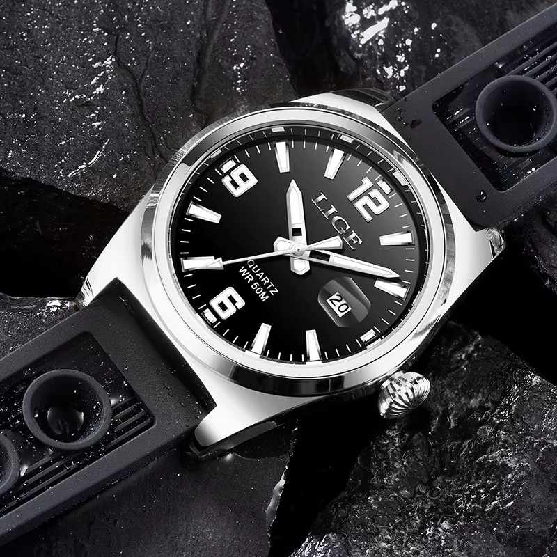LIGE Armbanduhr Automatik, Silikon, Schwarz, Herren - Bild 4