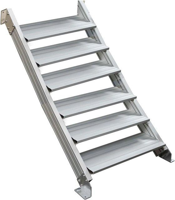 Treba Außentreppe Alaska 3 aus Aluminium in Silber mit 6 Profilstufen, Breite: 100 cm, Tiefe: 28 cm - Bild 1