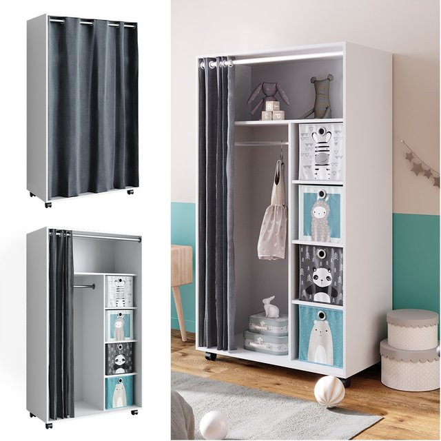 Vicco Kinderkleiderschrank Doros Garderobe Weiß modern B: 100 cm, H: 168 cm - Bild 1