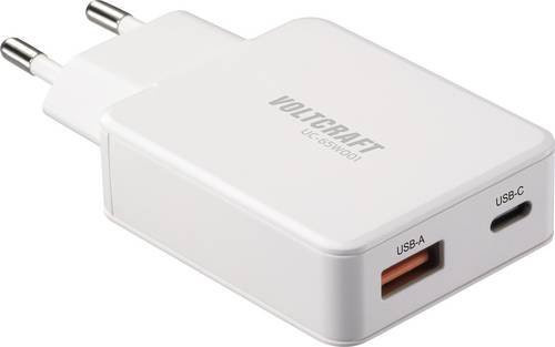 Voltcraft UC-1C1A65W01 USB Ladegerät 65W mit 1x USB-A und 1x USB-C Fast Charge, USB PD 3.0, GaN Technologie, Weiß - Bild 1