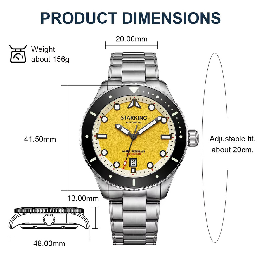STARKING Taucheruhr, Automatik, Edelstahl, Saphirglas, 20 ATM, Herren - Bild 2