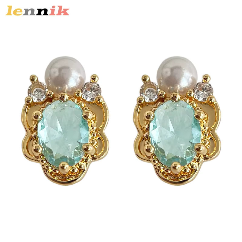 LENNIK Ohrschmuck, 14K vergoldet, Aquamarin, Zirkonia, Unisex - Bild 5