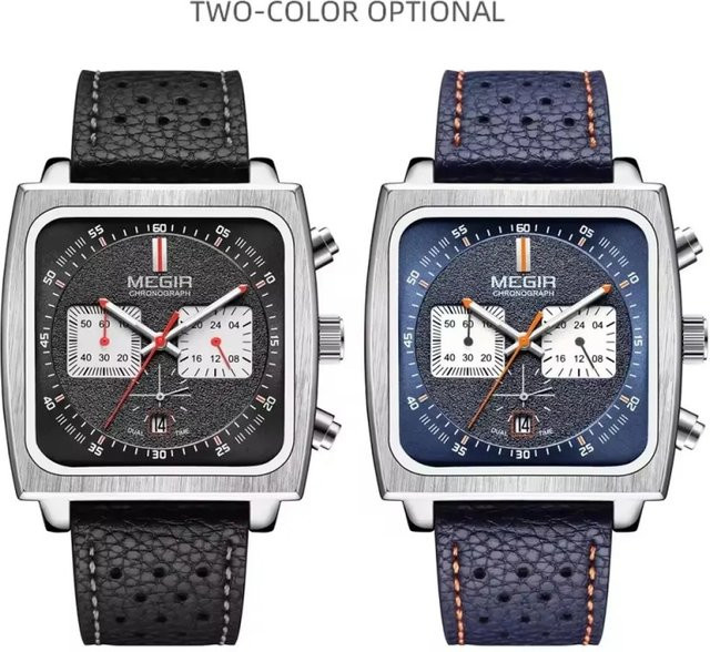 MEGIR Chronograph Armbanduhr, Quarz, Leder, Schwarz, Herren - Bild 1