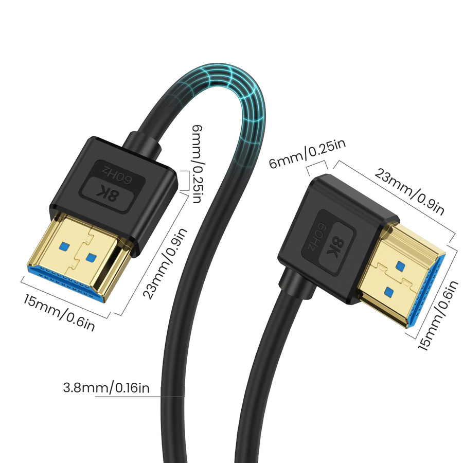 UXG HDMI 2.1 Kabel in Schwarz mit Silikon-Abschirmung und Ellenbogen-Stecker, unterstützt 10K 96Hz, 8K 60Hz und 4K 240Hz - Bild 3