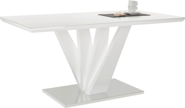 Mömax Esstisch Samuel in Weiß, moderner rechteckiger Glastisch mit Metallgestell, B/T/H: 160 x 90 x 76 cm - Bild 1