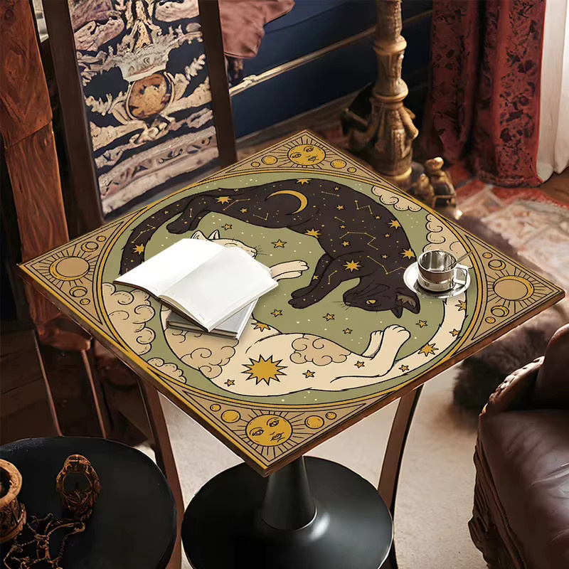 VIKAMA Mystery Tarot Tischdecke mit Katzenmotiv in Multicolour im Retro-Design - Bild 4