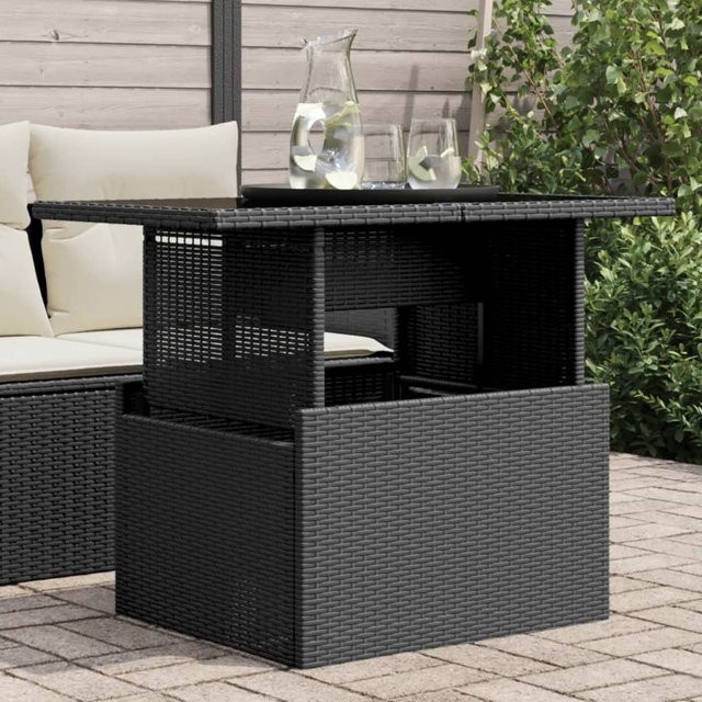 vidaXL Gartentisch aus PE-Rattan mit Hartglasplatte in Schwarz, B/T/H: 100 x 55 x 73 cm - Bild 2