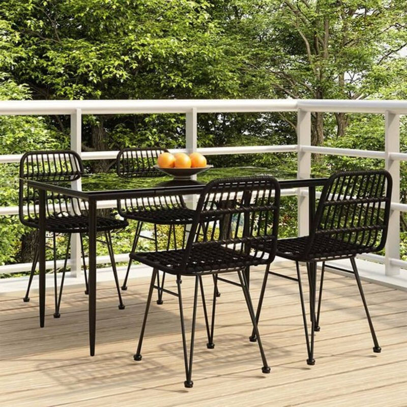 5-tlg. Gartenmöbel-Set Vidaxl aus Polyrattan, Stahl und Glas in Schwarz - Bild 1