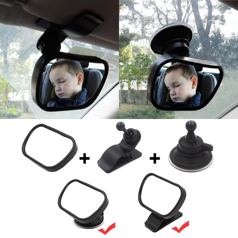 vvocci 2-in-1 Baby-Beobachtungsspiegel für das Auto in Schwarz zur einfachen Installation als Kindermonitor und Rücksicherheitsspiegel für den Rücksitz - Bild 2