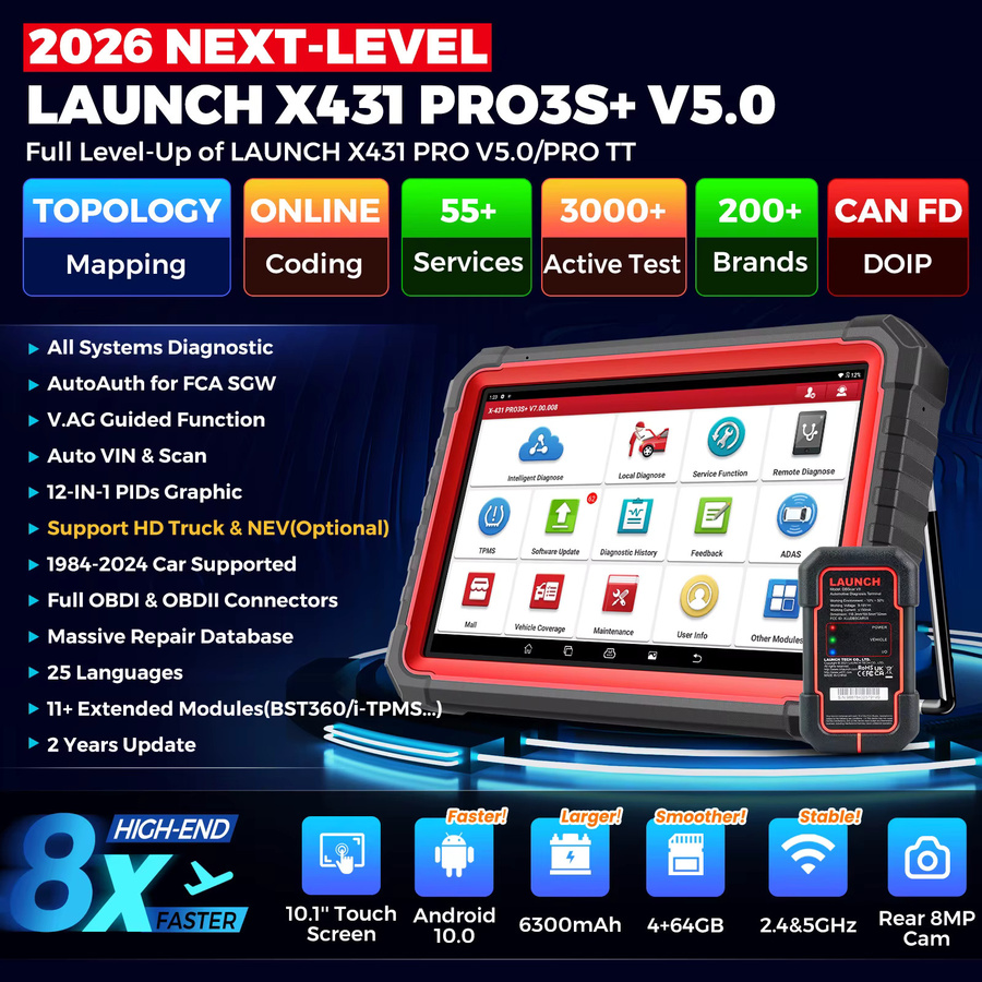 LAUNCH X431 PRO3S+ V5.0 OBD2 Auto-Diagnosetool mit CAN FD, DoIP, Topologie-Karte und TPMS in Schwarz - Bild 2