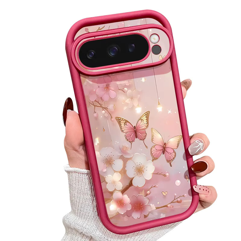 Stoßfeste MOESOE TPU-Handyhülle mit Blumen-Schmetterling-Print für Google Pixel 10 9 8 7 Pro XL 7A 8A 9A in Rosa - Bild 3