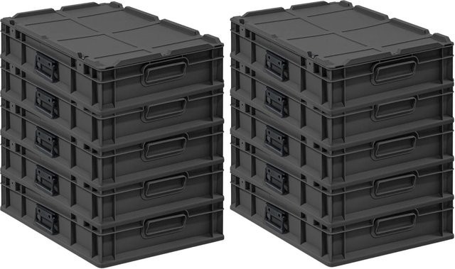 PROREGAL Eurobox Nextgen Transportbox Set, 10 Stück, Schwarz, H x B x T: 13,5 x 40 x 60 cm, 23 Liter pro Box - Bild 1