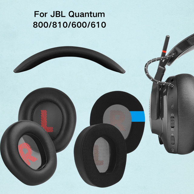JBL Kühlgel-Ohrpolster-Ersatzabdeckungen und Kopfbügel-Reparaturset für Quantum 800, Q800 und Q600 Kopfhörer in Schwarz - Bild 1