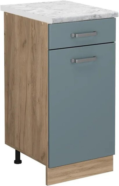 Vicco Küchenunterschrank R-Line in Blau-Grau mit Marmor-Optik, Breite: 40 cm, Höhe: 81,6 cm, Tiefe: 46 cm - Bild 1