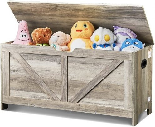 VEVOR Kindersitzbank aus Holz mit Spielzeugaufbewahrung und Klappdeckel, Grau, B/T/H: 99,0 x 39,5 x 48,0 cm - Bild 1