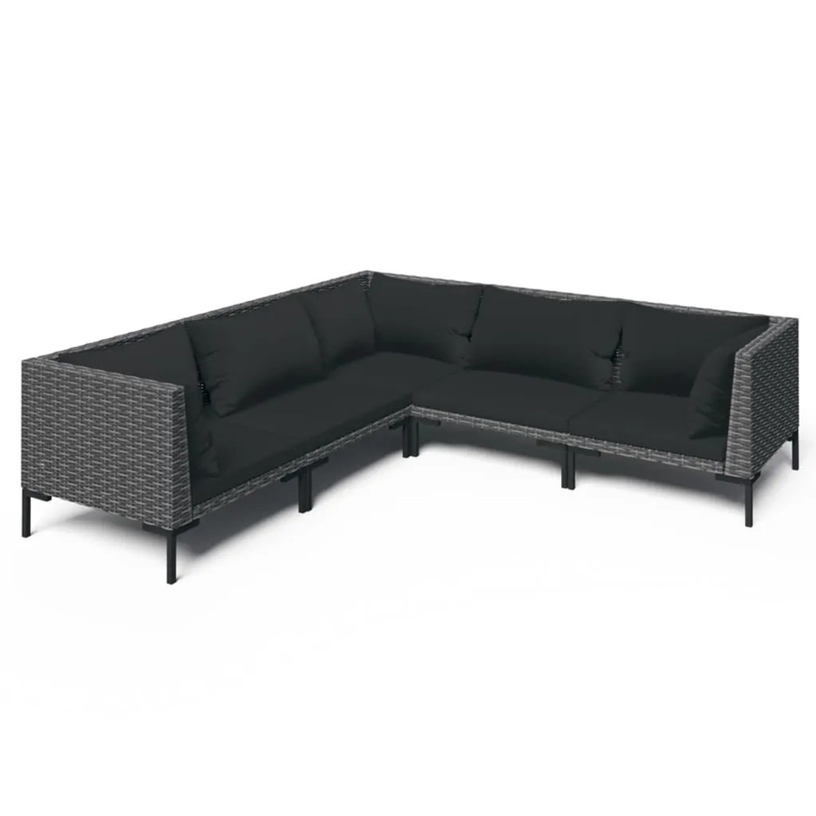 vidaXL 5-tlg Garten-Lounge-Set L-Form aus Poly Rattan und pulverbeschichtetem Stahl in Dunkelgrau mit Sitzpolstern und Rückenkissen - Bild 2