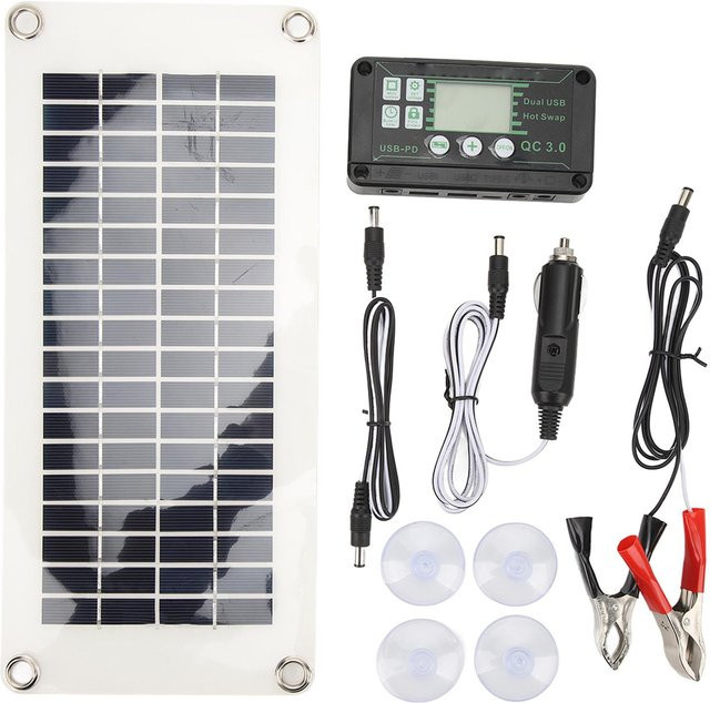 Aneng Solarmodul Kit 30W Polysilizium PET Batterieladegerät mit 50A Ladespannungsregler in Grau und Schwarz - Bild 1