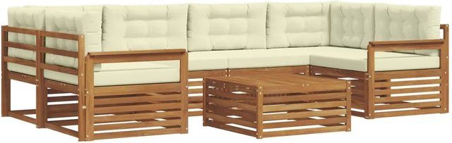 vidaXL Outdoor-Sofagarnitur 8-teilig aus Akazienholz mit Kissen in Natur und Creme - Bild 1