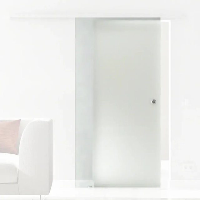 Levidor Glasschiebetür modern in Weiß mit Griffmuschel, B/H: 65 x 205 cm - Bild 1