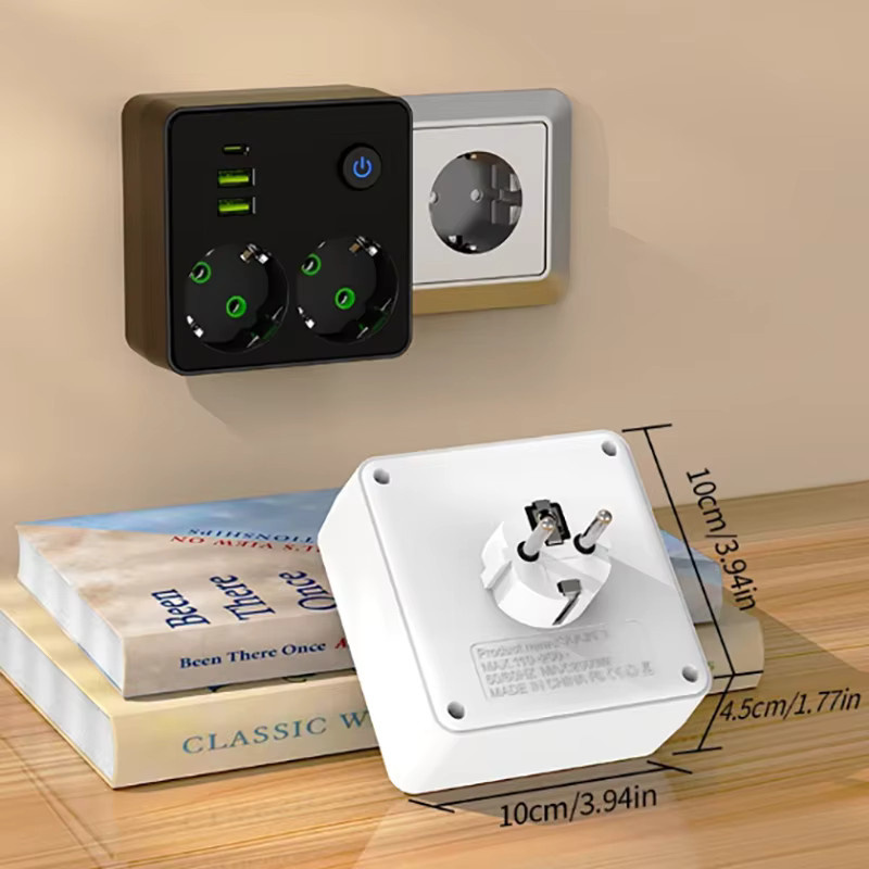 Szaoju EU-Steckdosenleiste mit 2 Steckdosen, 2 USB-Anschlüssen und 1 Typ-C-Anschluss, 2500W maximale Leistung - Bild 2