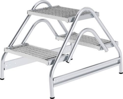 MUNK Günzburger Steigtechnik Aluminium-Arbeitspodest mit 2 Stufen und Stahl-Gitterrost in Silber, Arbeitshöhe: 2,5 m - Bild 1