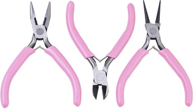Neoglint 3-teiliges Zangenset aus Kohlenstoffstahl mit pinken Griffen bestehend aus Rundzange und Seitenschneider für DIY-Arbeiten - Bild 1