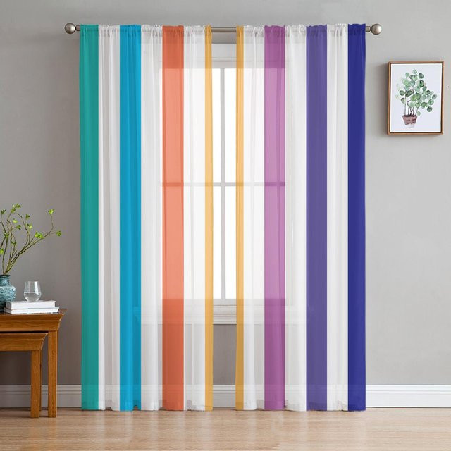 Super Six Transparentes Tüllvorhang mit bunten Streifen in Blau, Breite: 135 cm, Höhe: 114 cm - Bild 1