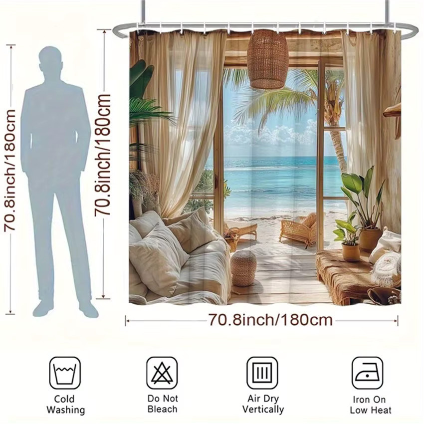 Beach Hut Paradise Duschvorhang im maritimen Design, Mehrfarbig, B: 180 cm, H: 180 cm - Bild 2