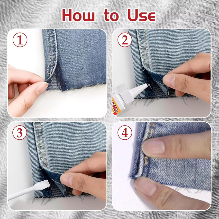 Starker transparenter Stoffkleber mit Auftragsgerät für Saumreparaturen und Applikationen auf Baumwolle, Denim und Polyester - Bild 4