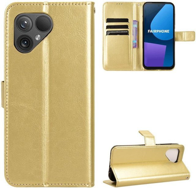 YULIN Leder Klapphülle für Fairphone 6 und Fairphone 5 mit Magnetischer Geldbörse und Kartenfach in Gold - Bild 1