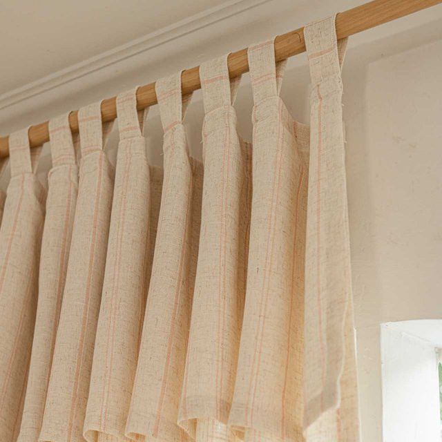 CENTURyMiG Leinen-Vorhang Beige gestreift minimalistisch transparent Voile Gardine - Bild 1