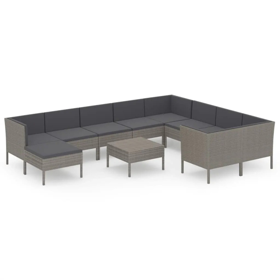 vidaXL 11-tlg. Garten-Lounge-Set in U-Form aus Poly Rattan und Metall, Grau/Anthrazit, inklusive Auflagen, Sofa, Eckelement, Ottoman und Tisch - Bild 2