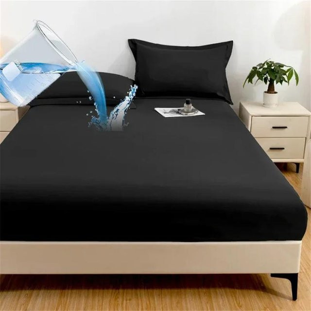 Wasserdichter Matratzenschoner KISS Textile in Schwarz mit Milbenschutz und PU-Membran, B/T/H: 100 x 200 x 30 cm - Bild 1