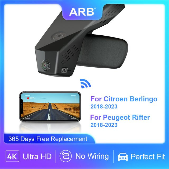 4K Auto-DVR Dashcam mit WLAN und Loop-Aufnahme im ARB-OEM-Stil für Citroen Berlingo und Peugeot Rifter 2018–2023, Schwarz - Bild 1