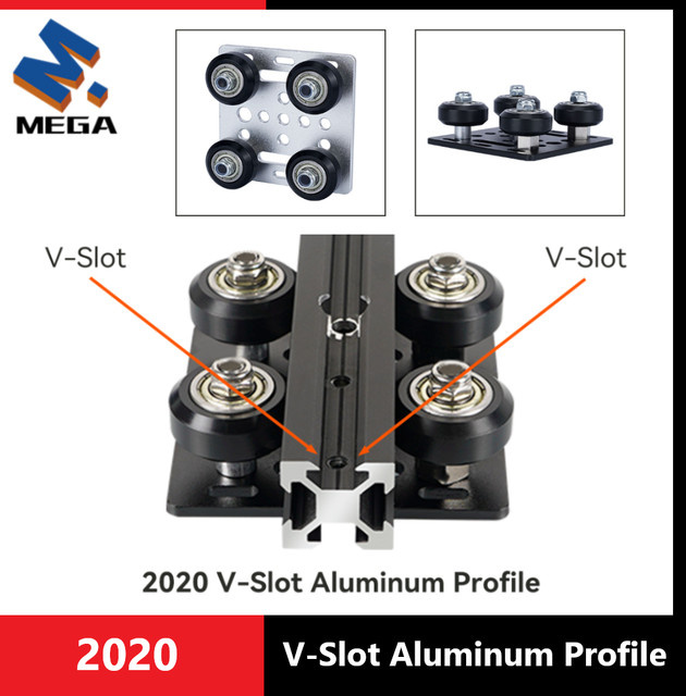 Mega V-Gantry Gleitplatten-Set mit Riemenscheiben für 2020 V-Nut-Aluminiumprofile, Schwarz - Bild 1