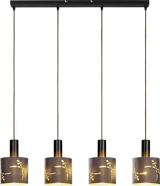 Pendelleuchte SANSIBAR ARCHSUM in Gold/Messing und Braun mit Stoffschirm und E27 Fassung - Bild 1