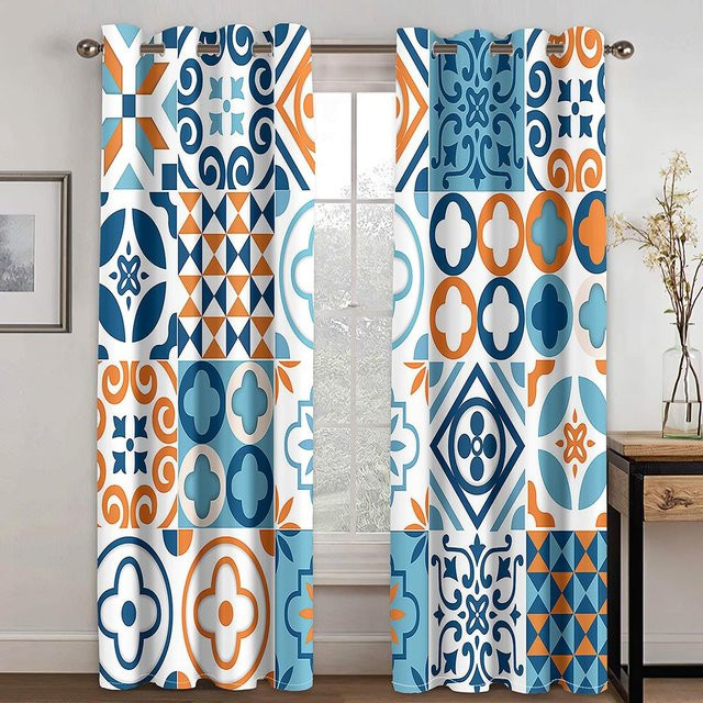 Böhmische Vorhänge von A Family Of Home Textiles mit buntem geometrischem Druck, 2 Paneele, halbtransparent, Mehrfarbig, Breite: 50 cm, Höhe: 50 cm - Bild 1