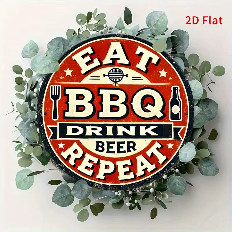 Potdemiel Vintage-Wandschild aus Aluminium für Grill und Bier, rundes Retro-Dekor mit Grillutensilien und Sternen - Bild 5