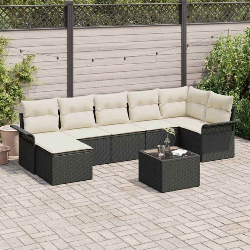 vidaXL Garten-Sofa-Set aus Poly-Rattan mit 8 Kissen in Schwarz - Bild 1